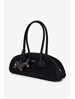 Bagetová Kabelka z Napodobeniny Semiše Přívěsek Jezevčík Černá Annette
