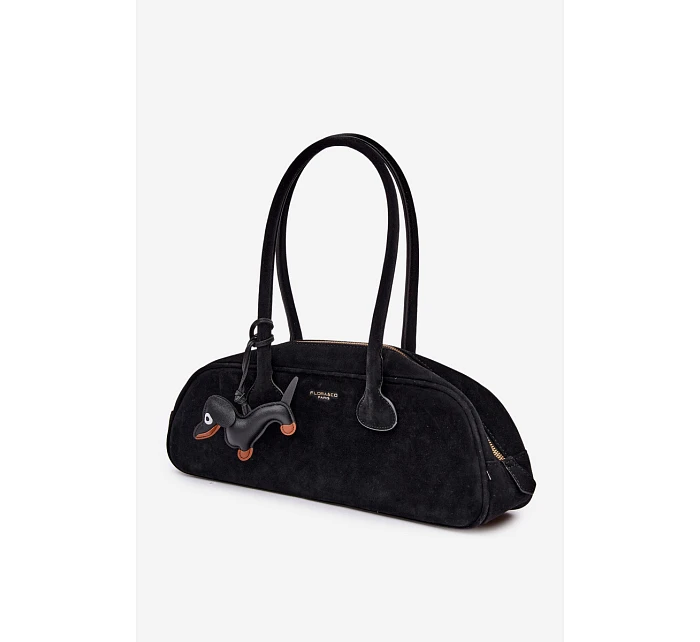 Bagetová Kabelka z Napodobeniny Semiše Přívěsek Jezevčík Černá Annette