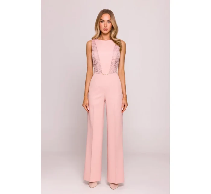 M866 Kombinéza s krajkovými panely - pudrová