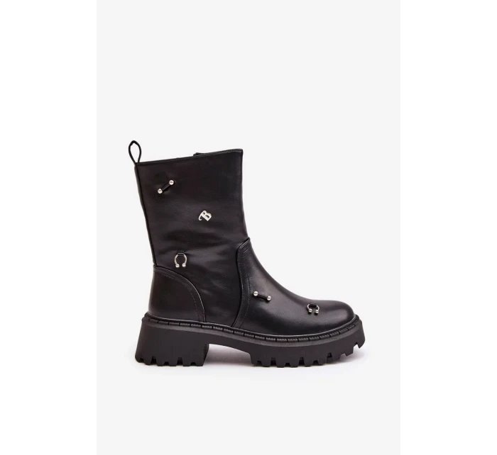 Dámské Kotníkové Boty z Eko Kůže na Zip s Ozdobnými Detaily Černé Reritha Dámské Kotníkové Boty z Eko Kůže na Zip s Ozdobnými Detaily Černé Reritha