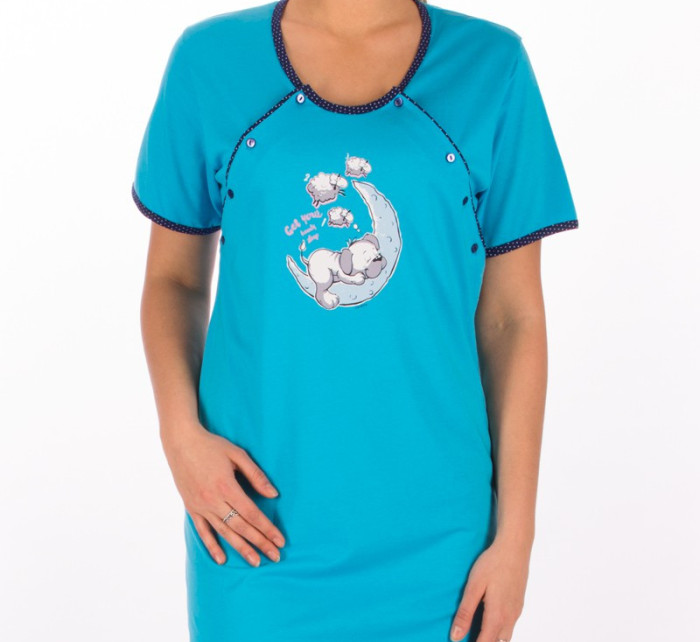 Dámská noční košile mateřská s krátkým rukávem Štěně na měsíci