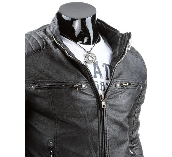 Pánská kožená bunda černá TX3247 Pánská kožená bunda černá TX3247