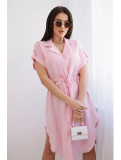 Viskózové šaty se zavazováním v pase pudrově růžová