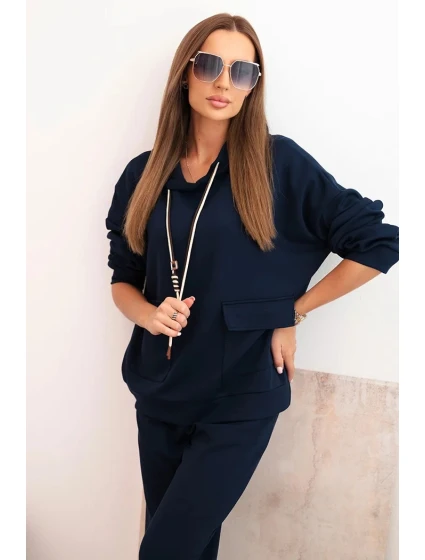 Komplet dámský máslový mikina s kapucí a kalhoty s páskem modrý Komplet dámský máslový mikina s kapucí a kalhoty s páskem modrý