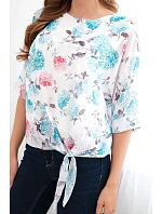 Dámská halenka s květinovým vzorem a vázáním dole mentolová Dámská halenka s květinovým vzorem a vázáním dole mentolová