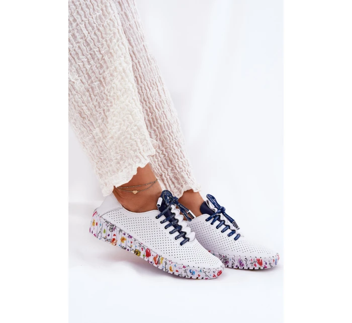 Kožené Polobotky Na Vzorované Platformě Artiker 52C1713 Bílo-Námořnické