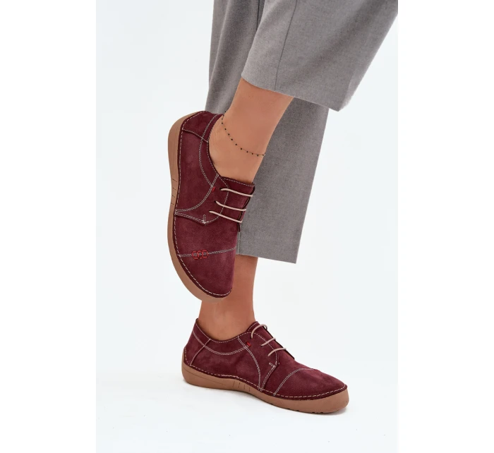 Kožené dámské polobotky s prošíváním model 21710433 bordó - Artiker Kožené dámské polobotky s prošíváním model 21710433 bordó - Artiker