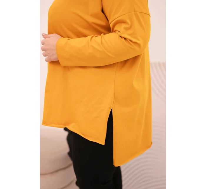 Dámská blůza Plus Size asymetrická s dlouhým rukávem hořčicová