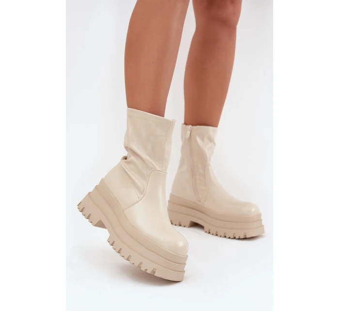 Boty Na Masivní Platformě Eko Kůže Béžové model 21706981 - Boto Boty Na Masivní Platformě Eko Kůže Béžové model 21706981 - Boto