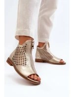 Zazoo kožené prolamované sandály se zipem, zlaté Zazoo kožené prolamované sandály se zipem, zlaté