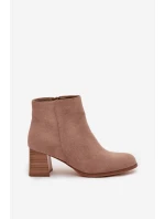 Botki Damskie Na Słupku Eko Zamszowe Beżowe Marilou