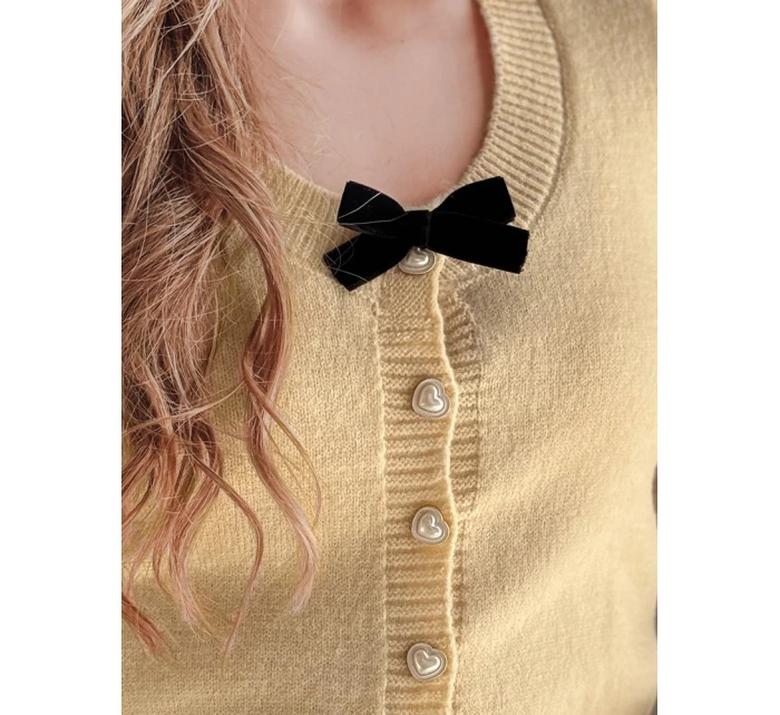 Dámský krátký svetr s mašlí LAMURE beige FashionStreet MY2473