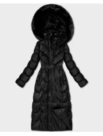 Klasický černý prošívaný kabát s kapucí Minority (T3-2620#-1)