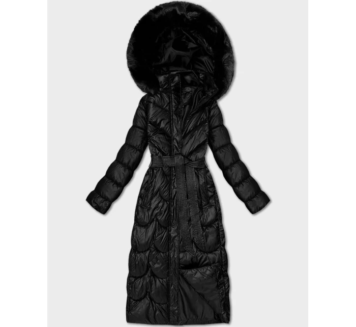 Klasický černý prošívaný kabát s kapucí Minority (T3-2620#-1)