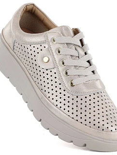 Dámské zlaté prolamované kožené polobotky Vinceza 79629