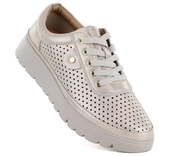 Dámské zlaté prolamované kožené polobotky Vinceza 79629