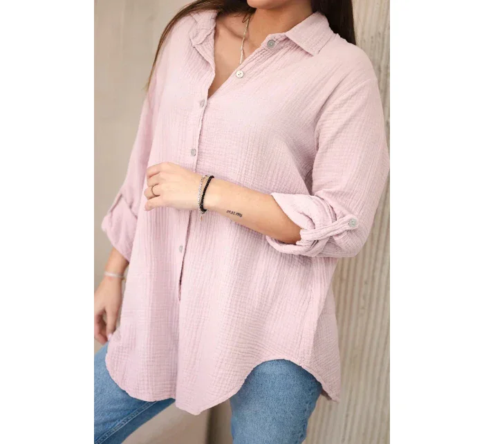 Bavlněná mušelínová košile oversize tmavě pudrově růžová