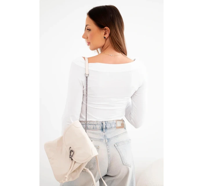 Dámská viskózová blůza s širokým výstřihem a dlouhým rukávem bílá