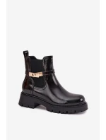 Lakované kotníkové boty zimní s ozdobnou páskou černé Vivessa Lakované kotníkové boty zimní s ozdobnou páskou černé Vivessa