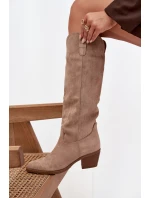 Dámské kozačky cowboy na podpatku z eko semiše béžové Esmira