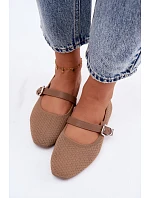 Materiálové baleríny s páskem a přezkou Khaki Jelisa