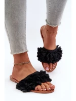 Dámské ploché pantofle s třásněmi, černá Rialle