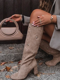 Dámské zateplené kozačky na podpatku s ozdobnými detaily Lucinda – béžové