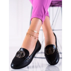 Stylové černé dámské mokasíny na plochém podpatku Stylové černé dámské mokasíny na plochém podpatku