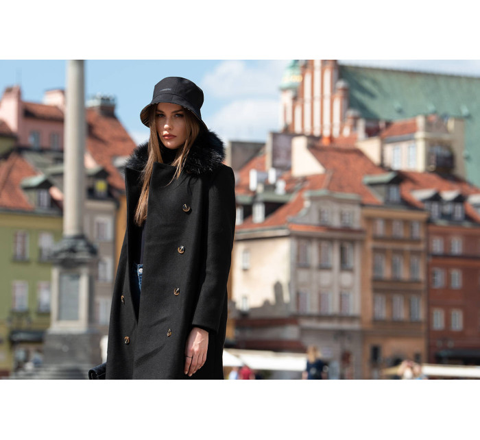 Dlouhý černý kabát s límcem model 15837919 - Ann Gissy