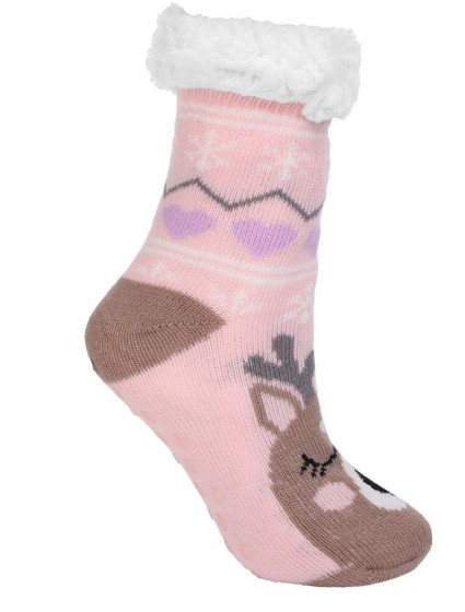 Dětské zateplené ponožky Reindeer růžové s nopky