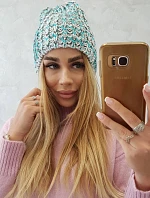 Dámská čepice Lora K312 tyrkysová+šedá
