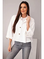 Dámská jarní bavlněná bunda model 22084749 na knoflíky s límcem ecru - K-Fashion