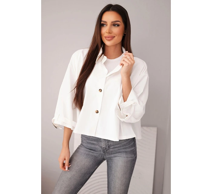 Dámská jarní bavlněná bunda model 22084749 na knoflíky s límcem ecru - K-Fashion