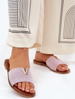 Dámské Sandály Na Plochém Podpatku S Ozdobnými Detaily Fialové Saliena