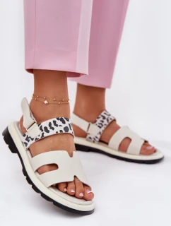 Dámské Kožené Sandály Na Plochém Podpatku Leopard model 21697799 Béžové - VINCEZA