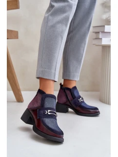 Kožené dámské kotníkové boty na masivním podpatku s ozdobou Maciejka A6747-23 bordovo-tmavě modré