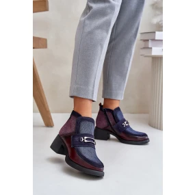 Kožené dámské kotníkové boty na masivním podpatku s ozdobou Maciejka A6747-23 bordovo-tmavě modré