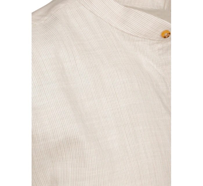 Pánská košile s dlouhým rukávem a stojáčkem ve světle béžové barvě FashionStreet DX2658