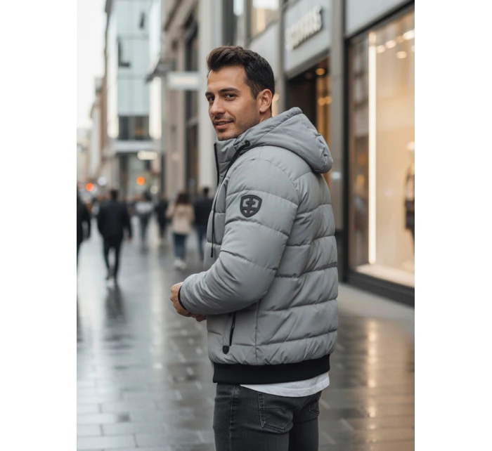 Pánská prošívaná zimní bunda s kapucí šedá FashionStreet TX5093