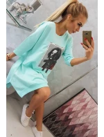 Šaty s potiskem a rozšířenou spodní částí mint Šaty s potiskem a rozšířenou spodní částí mint