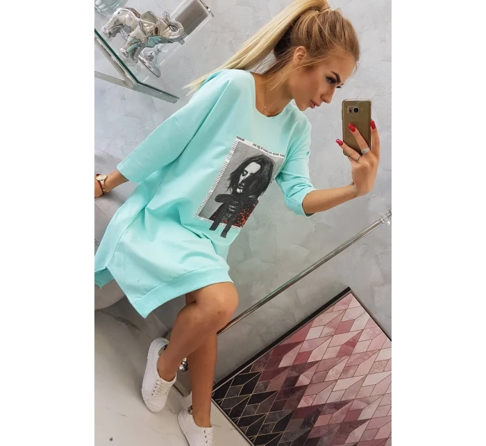 Šaty s potiskem a rozšířenou spodní částí mint Šaty s potiskem a rozšířenou spodní částí mint