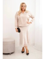 Dámský komplet Plus Size se  a krajkou béžový model 21486200 - K-Fashion