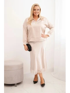 Dámský komplet Plus Size se  a krajkou béžový model 21486200 - K-Fashion