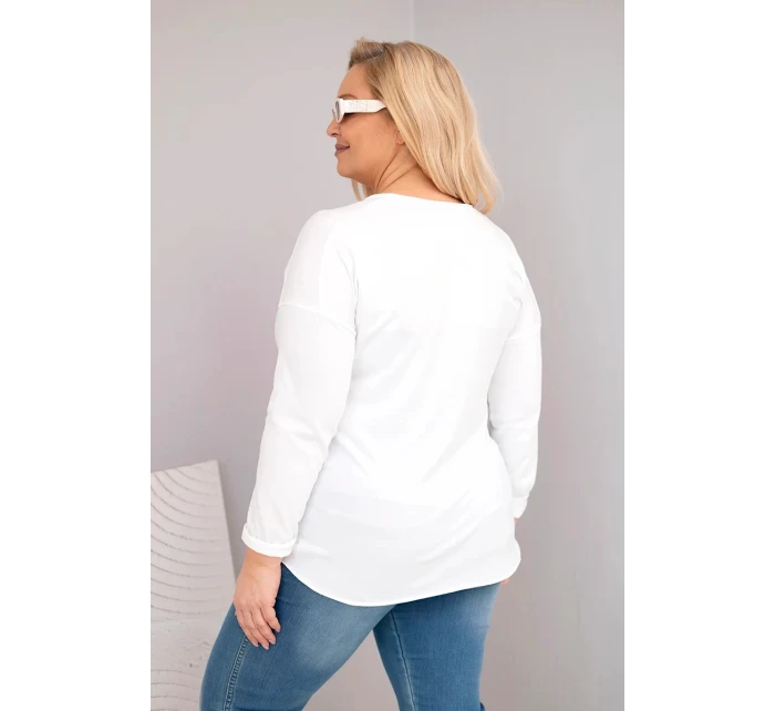 Dámská blůza Plus Size s V výstřihem a delší zadní částí bílá