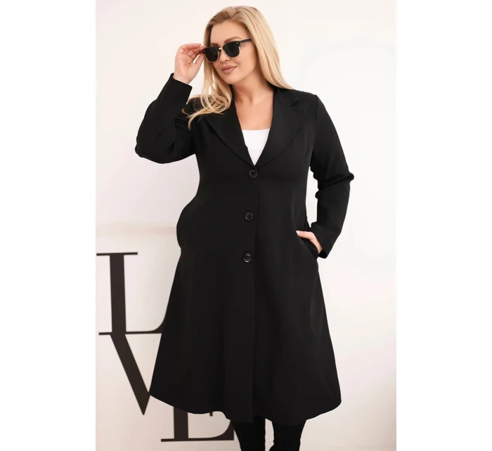 Dámský kabát Plus Size klasický s knoflíky a límcem černý