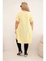 Dámské bavlněné šaty Plus Size s delším zadním dílem a kapsou žlutá