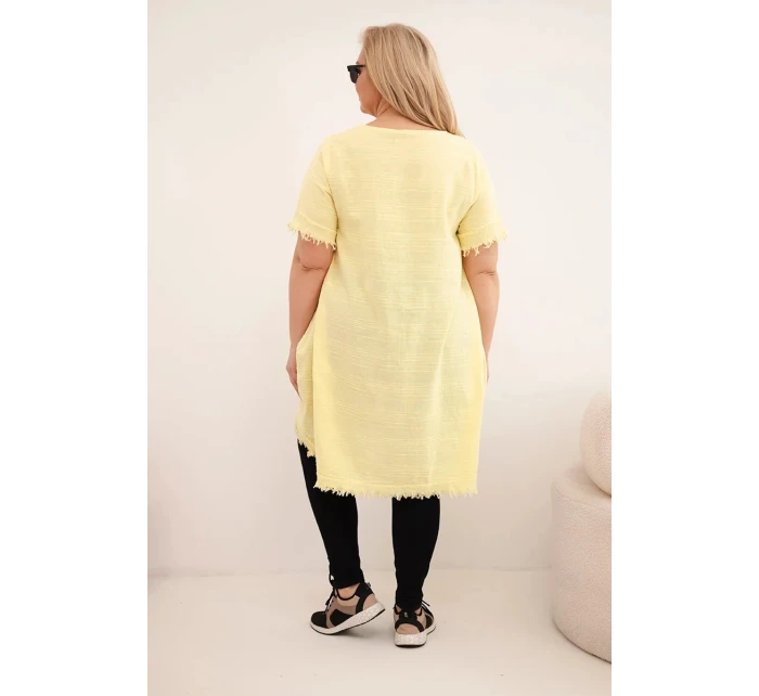Dámské bavlněné šaty Plus Size s delším zadním dílem a kapsou žlutá