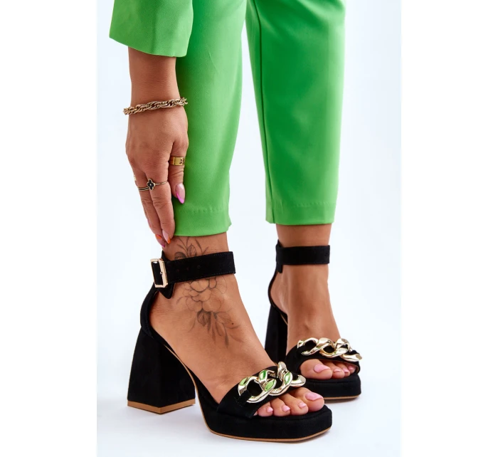 Dámské semišové sandály s podpatky Lewski boty Černá model 21616060 - Boto Dámské semišové sandály s podpatky Lewski boty Černá model 21616060 - Boto