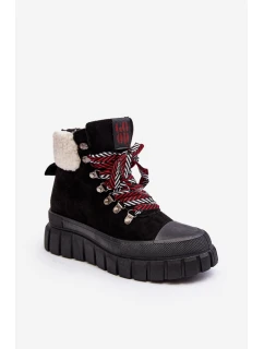 Zateplené boty trapery na tlusté podrážce černé model 21642871 - Boto