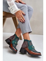 Kožené dámské kotníkové boty na masivním podpatku s ozdobou Maciejka A6747-29 hnědo-zelené Kožené dámské kotníkové boty na masivním podpatku s ozdobou Maciejka A6747-29 hnědo-zelené
